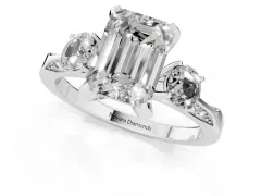 Fancy Black Emerald Cut Diamond Three-Stone Ring Set in Platinum with Pavé Band and Smaller Side Stones