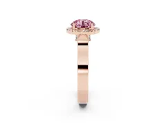 Fancy Pink Round Cut Diamond Halo Ring Set in Rose gold with Pavé-Lined Split Shank Band
