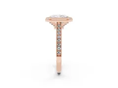 Radiant Cut Diamond Halo Milgrain Pavé Band Ring Set in Rose gold with Prong Setting