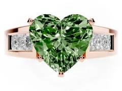 Fancy Green Heart Cut Diamond Solitaire Ring Set in Rose gold with Channel-Set Accent Stones and Prong Setting