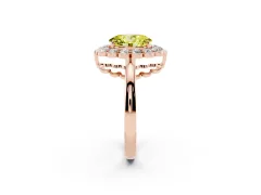 Fancy Yellow Oval Cut Diamond Halo Cluster Engagement Ring Set in Rose gold with Solitaire Band and Prong Setting