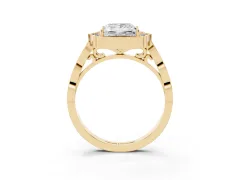 Princess Cut Diamond Halo Engagement Ring Set in Yellow gold with Milgrain Band and Prong Setting