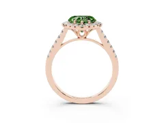 Fancy Green Heart Cut Diamond Pavé Halo Engagement Ring Set in Rose gold with Pavé Band and Prong Setting
