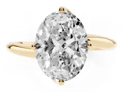 Oval Cut Diamond Solitaire Engagement Ring Set in Yellow gold with Classic Plain Band