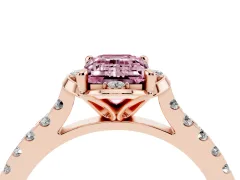 Fancy Pink Emerald Cut Diamond Solitaire Ring Set in Rose gold with Pavé Band and Floral Prong Setting