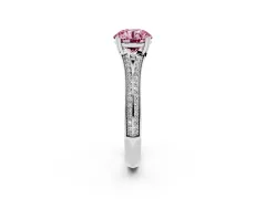 Fancy Pink Round Cut Diamond Split Shank Pavé Engagement Ring Set in Platinum with Prong-Set Center Stone