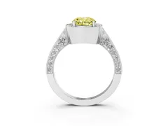 Fancy Yellow Oval Cut Diamond Halo Engagement Ring Set in Platinum with Accent Split Shank Band