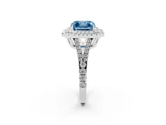 Fancy Blue Asscher Cut Diamond Double Halo Ring Set in Silver with Pavé Band