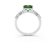 Fancy Green Radiant Cut Diamond Ring Set in Silver with Scattered Round Accents