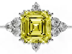 Fancy Yellow Asscher Cut Diamond Cluster Ring Set in Silver with Beaded Band
