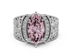 Fancy Pink Marquise Cut Diamond Milgrain Halo Pavé Engagement Ring Set in Platinum with Prong Setting