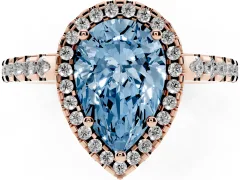 Fancy Blue Pear Cut Diamond Halo Ring Set in Rose gold with Pavé Shoulders and Halo-Framed Center