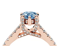 Fancy Blue Pear Cut Diamond Solitaire Ring Set in Rose gold with Brilliant Pavé Band and Prong Setting