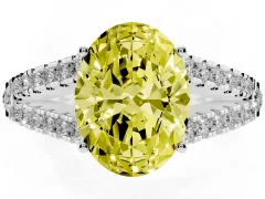 Fancy Yellow Oval Cut Diamond Split Shank Pavé Engagement Ring Set in Platinum with Prong-Held Center Stone