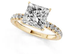 Princess Cut Diamond Pavé Solitaire Engagement Ring Set in Yellow gold with Prong Setting