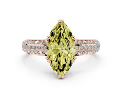 Fancy Yellow Marquise Cut Diamond Solitaire Ring Set in Rose gold with Multi-Row Round Pavé Band and Prong Setting