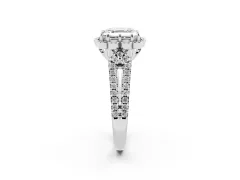 Asscher Cut Diamond Floral Halo Split Shank Engagement Ring Set in Silver with Pavé Shank