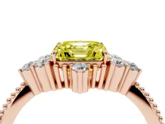 Fancy Yellow Asscher Cut Diamond Cluster Ring Set in Rose gold with Beaded Band