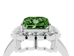 Fancy Green Princess Cut Diamond Halo Cluster Engagement Ring Set in Silver with Solitaire Band and Prong Setting