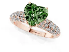 Fancy Green Heart Cut Diamond Pavé Band Solitaire Ring Set in Rose gold with Close-Set Accent Stones and Prong Setting