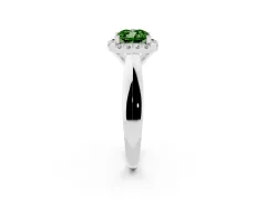 Fancy Green Cushion Cut Diamond Halo Solitaire Engagement Ring Set in Silver with Square Band and Prong Setting