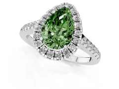 Fancy Green Pear Cut Diamond Halo Pavé Engagement Ring Set in White gold with Prong Setting