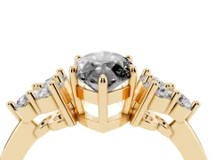 Fancy Black Marquise Cut Diamond Solitaire Ring Set in Yellow gold with Cluster Accents on Each Side
