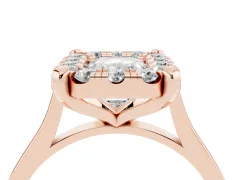 Emerald Cut Diamond Cluster Halo Solitaire Ring Set in Rose gold with Prong Setting