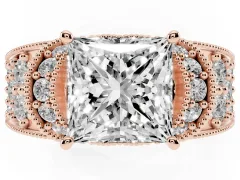 Princess Cut Diamond Milgrain Halo Pavé Engagement Ring Set in Rose gold with Prong Setting