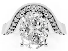 Oval Cut Diamond Solitaire Engagement Ring Set in White gold with Pavé Shoulders