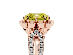Fancy Yellow Asscher Cut Diamond Floral Halo Split Shank Engagement Ring Set in Rose gold with Pavé Shank