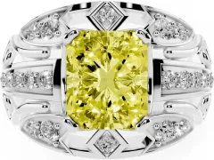 Fancy Yellow Radiant Cut Diamond Art Deco Ring Set in Platinum with Pavé Split Shank
