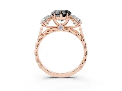 Fancy Black Heart Cut Diamond Three-Stone Ring Set in Rose gold with Braided Band