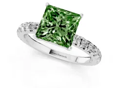 Fancy Green Princess Cut Diamond Pavé Solitaire Engagement Ring Set in Silver with Prong Setting