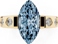 Fancy Blue Marquise Cut Diamond Channel-Set Band Ring Set in Yellow gold with Bezel Prong Setting