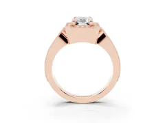 Emerald Cut Diamond Halo Ring Set in Rose gold with Milgrain Accent Split Shank