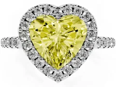 Fancy Yellow Heart Cut Diamond Pavé Halo Ring Set in Silver with Prong Setting