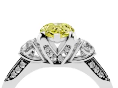 Fancy Yellow Pear Cut Diamond Three-Stone Ring Set in Silver with Pavé Band and Smaller Side Stones