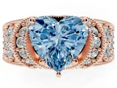 Fancy Blue Heart Cut Diamond Milgrain Halo Pavé Engagement Ring Set in Rose gold with Prong Setting