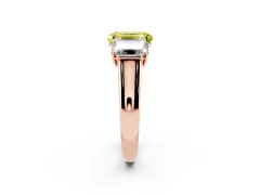 Fancy Yellow Emerald Cut Diamond Three-Stone Ring Set in Rose gold with Plain Polished Band