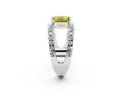 Fancy Yellow Emerald Cut Diamond Split Shank Pavé Solitaire Ring Set in White gold with Open Shank Design