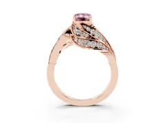 Fancy Pink Emerald Cut Diamond Solitaire Ring Set in Rose gold with Layered Twist Pavé Band