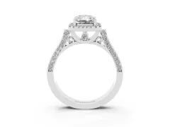 Radiant Cut Diamond Halo Ring Set in White gold with Pavé-Lined Split Shank Band