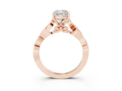 Cushion Cut Diamond Vine Band Solitaire Ring Set in Rose gold with Milgrain Prong Setting