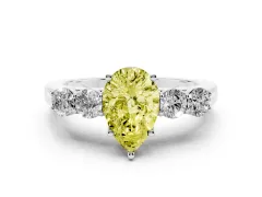 Fancy Yellow Pear Cut Diamond Five-Stone Prong Set Band Ring Set in Platinum with Polished Band