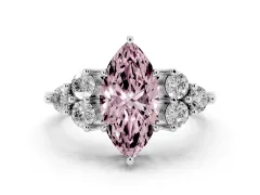 Fancy Pink Marquise Cut Diamond Solitaire Ring Set in Platinum with Cluster Accents on Each Side