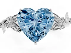 Fancy Blue Heart Cut Diamond Solitaire Ring Set in White gold with Leaf Motif Band