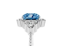 Fancy Blue Cushion Cut Diamond Cluster Ring Set in Silver with Beaded Band