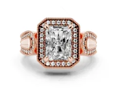 Radiant Cut Diamond Halo Ring Set in Rose gold with Milgrain Accent Split Shank