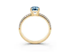 Fancy Blue Emerald Cut Diamond Solitaire Ring Set in Yellow gold with Multi-Row Round Pavé Band and Prong Setting
